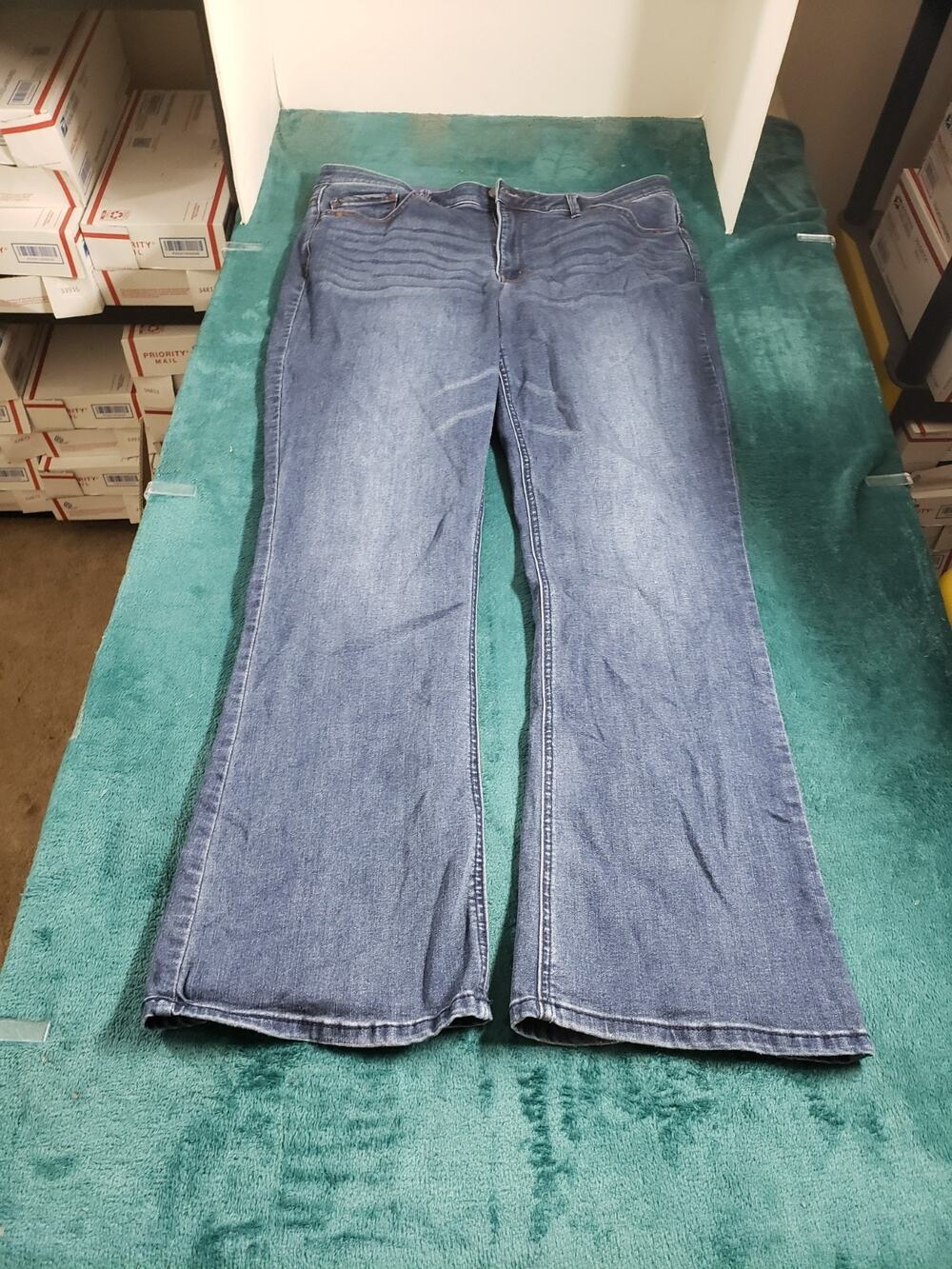 Democracy Jeans Size 16 Women Blue Pants Stretch Elastic Waist Mid Rise Bootcut